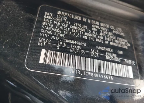 2022 Nissan Rogue Sport Sl Awd Xtronic Cvt из США, поврежденный, VIN JN1BJ1CW8NW498676